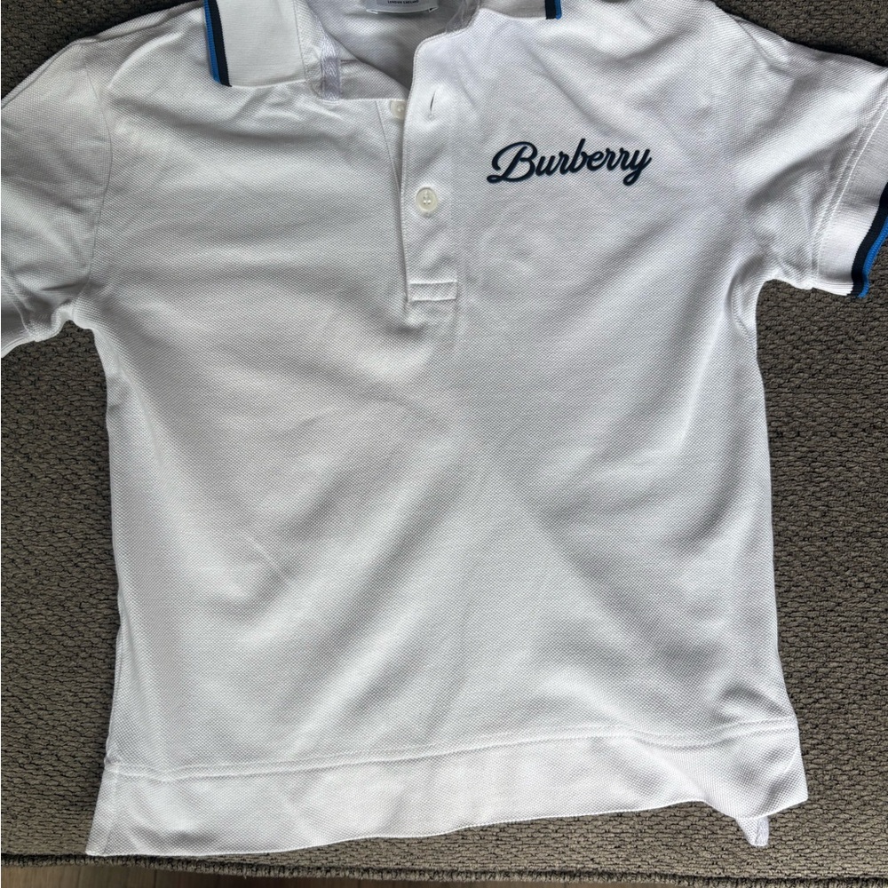 Burberry Kids Polo Shirt in White with Blue Accents